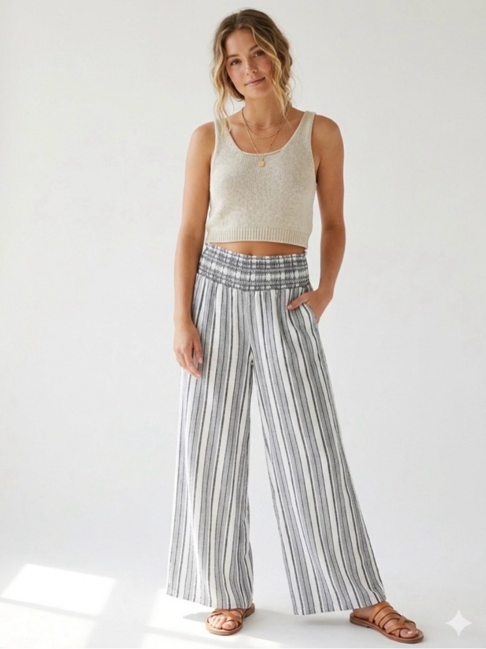 Rewash Linen Blend Striped Wide Leg Pant High Waist Small